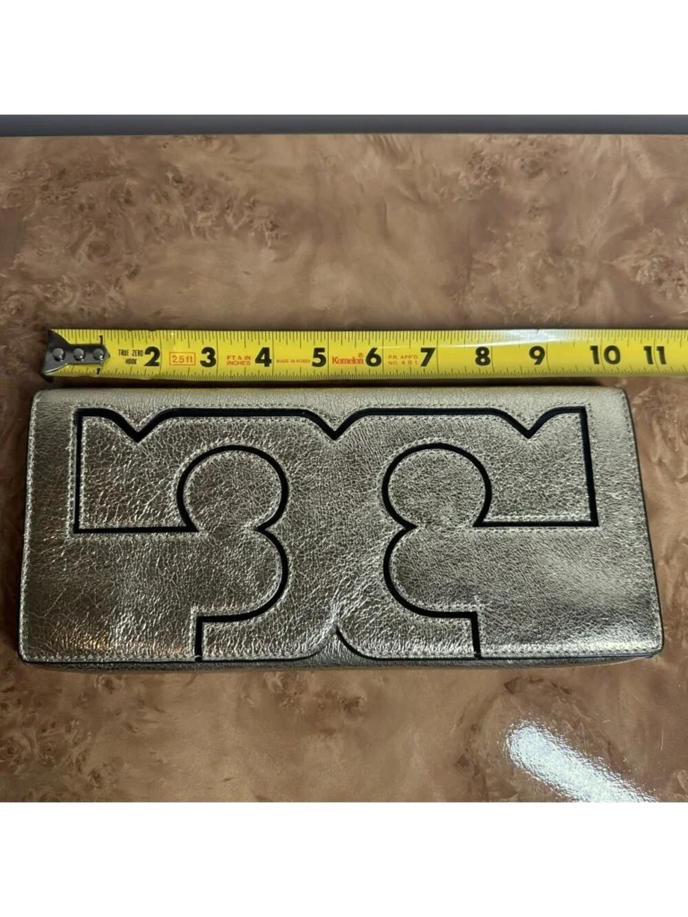 Tory Burch Metallic Gold Leather Logo Envelope Clutch Oversized Double T